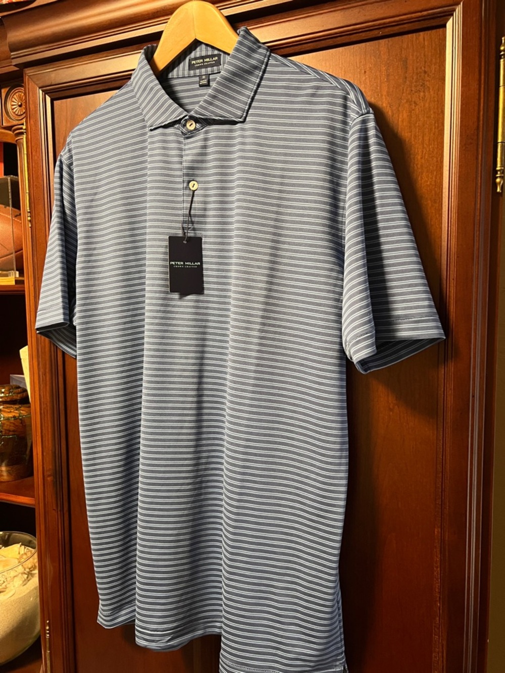 Brand New Peter Millar Crown Crafted Stretch Classic unique blue Striped Polo! - Picture 9 of 14